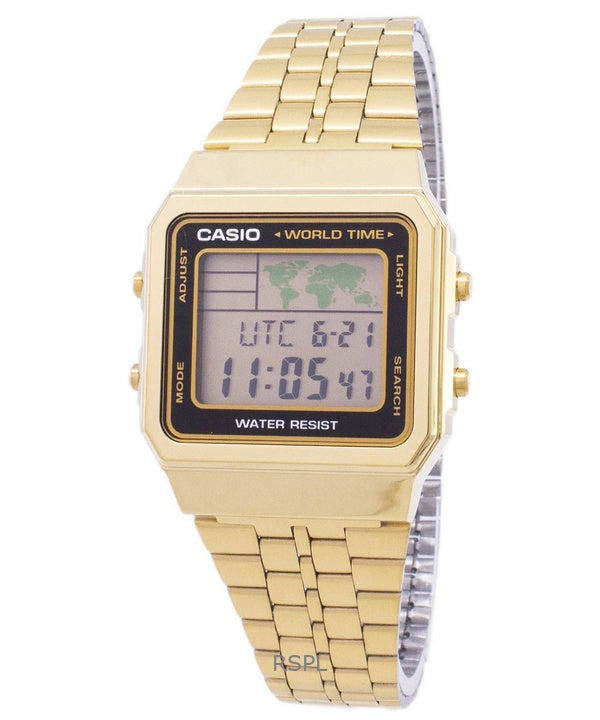 Renoverad Casio Digital Gold Tone rostfritt stål Quartz A500WGA-1DF herrklocka