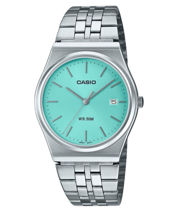 Renoverad Casio Standard Analog Rostfritt Stål Turkos Urtavla Quartz MTP-B145D-2A1 Herrklocka