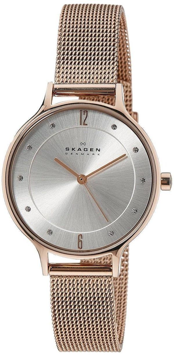 Skagen Anita Silver Dial Crystal Rose guld-ton Mesh armband SKW2151 kvinnors klocka