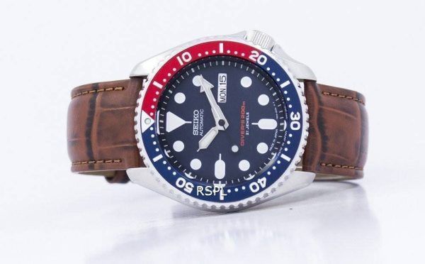 Seiko Automatic Divers baserat brunt läder SKX009J1-LS7 200M mäns klockor