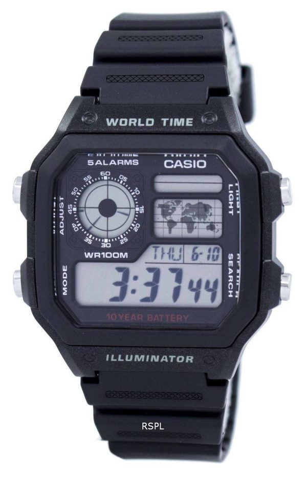 Casio ungdom Illuminator världen tid larm AE-1200WH-1AV AE1200WH-1AV mäns klocka