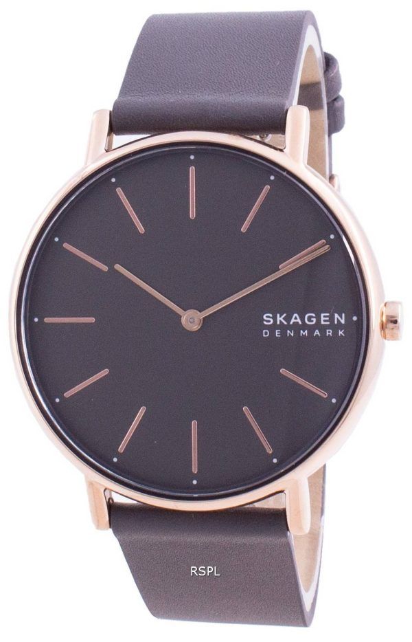 Skagen Signatur Grey Dial Charcoal Leather Strap Quartz SKW2794 Womens Watch