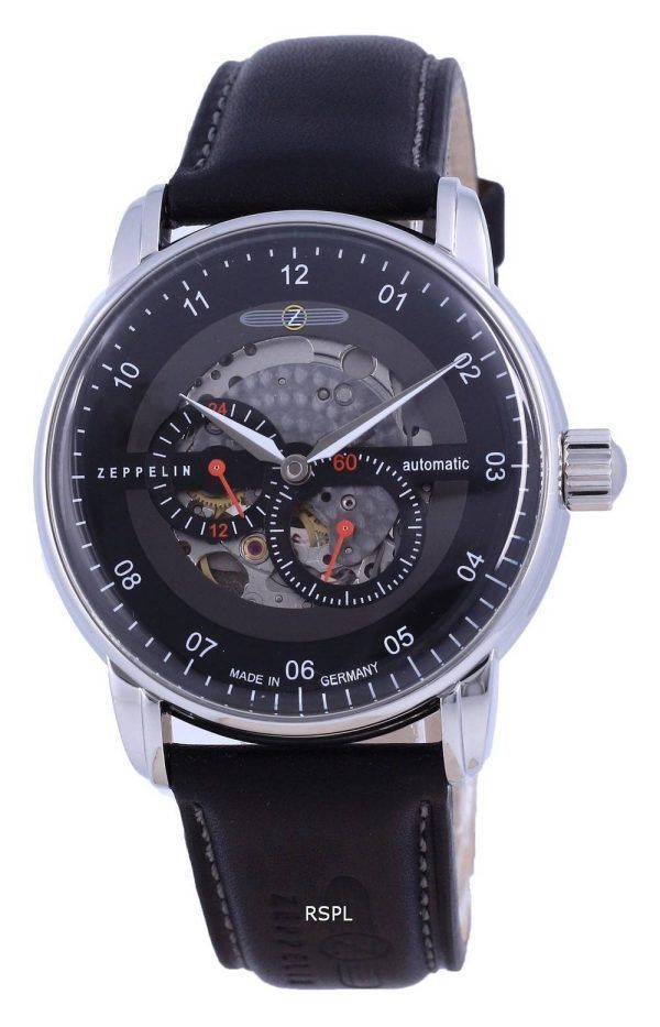 Zeppelin Captain&#39,s Line Skeleton Leather Automatic 8664-2 86642 Herrklocka