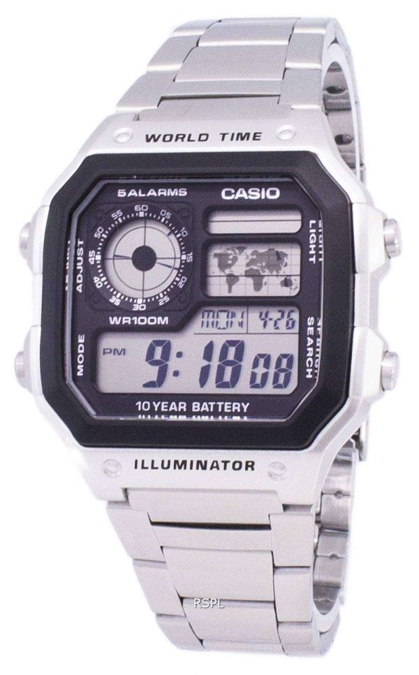 Casio Digital World Time WR100M AE-1200WHD-1AVDF AE-1200WHD-1AV Herrklocka