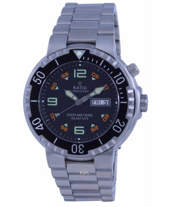 Ratio FreeDiver Black Dial rostfritt stål kvarts 1050HA93-19V-BLK 1000M herrklocka