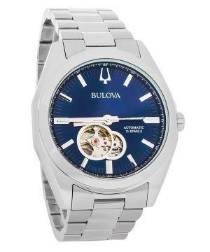 Bulova Classic Surveyor Rostfritt Stål Blå Öppen Hjärta Urtavla Automatisk 96A275 Herrklocka