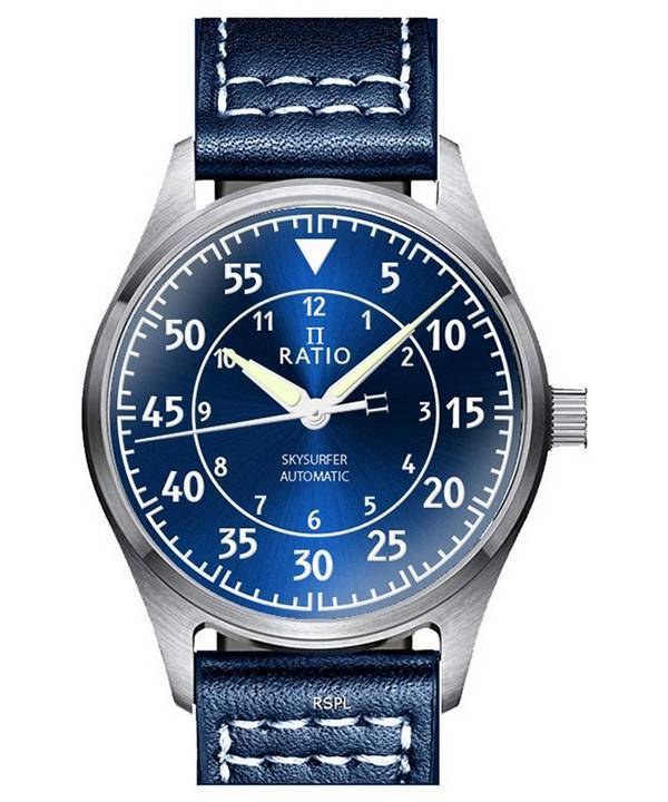 Ratio Skysurfer Pilot Blue Sunray Dial Läder Automatisk RTS318 200M herrklocka