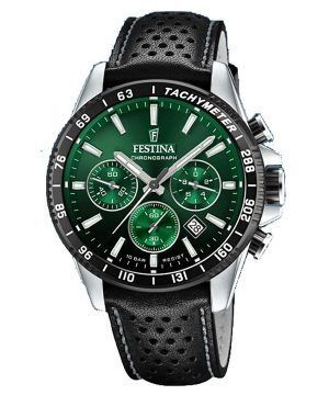 Festina Timeless Chronograph Läderrem Grön Urtavla Quartz F20561-5 100M herrklocka