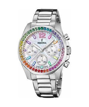 Festina Rainbow Chronograph Rostfritt stål Crystal Accenter Silver Urtavla Quartz F20606-2 100M Damklocka