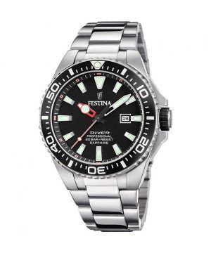 Festina Diver rostfritt stål svart urtavla Quartz F20663-3 200M herrklocka