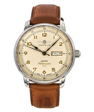 Zeppelin Mediterranee 1921 LÃ¤derrem Beige Urtavla Automatisk 96645 Herrklocka