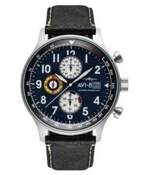 AVI-8 Hawker Hurricane Classic Chronograph Midnight Black Läderrem Blue Dial Quartz AV-4011-0I Herrklocka