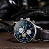 AVI-8 Hawker Hurricane Classic Chronograph Midnight Black Läderrem Blue Dial Quartz AV-4011-0I Herrklocka