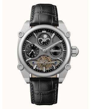 Ingersoll The Varsity Sun And Moon Phase Läderrem Skeleton Grey Dial Automatisk I15402 Herrklocka