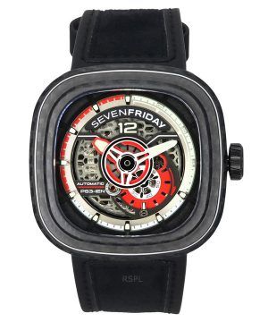 Sevenfriday P-Series Ruby Carbon Grey And Red Skeleton Dial Automatisk PS3/02 SF-PS3-02 100M herrklocka