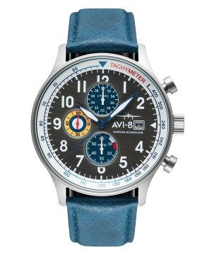 AVI-8 Hawker Hurricane Classic Chronograph Vimpel Blå läderrem Grå Urtavla AV-4011-0F Herrklocka