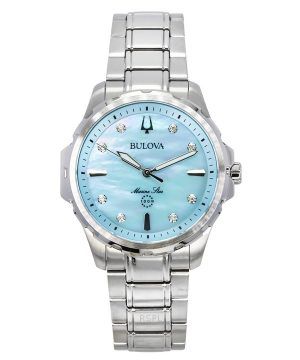 Bulova Marine Star Diamond Accenter Rostfritt stål Blå Pärlemor Urtavla Quartz 96P248 100 Damklocka