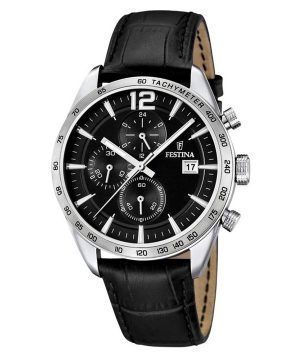 Festina Timeless Chronograph Läderrem Black Dial Quartz F16760-4 Herrklocka