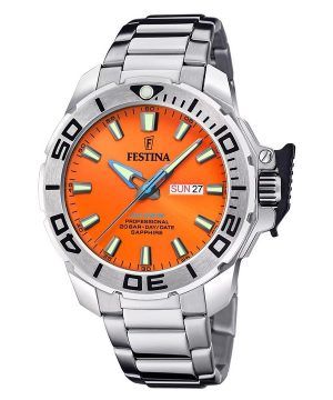 Festina The originals Stainless Steel Orange Dial Quartz Diver&#39,s F20665-5 200M Herrklocka