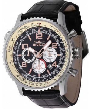 Invicta Ocean Voyage Chronograph Läderrem Black Dial Quartz Diver&#39,s 47255 200M herrklocka