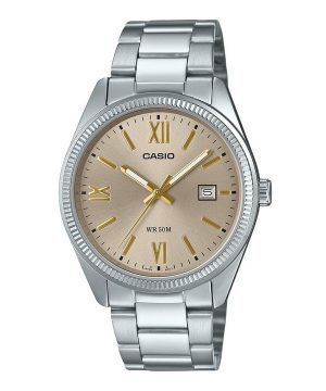 Casio standard analog jonpläterad rostfritt stål Beige urtavla Quartz MTP-1302DD-9AV herrklocka