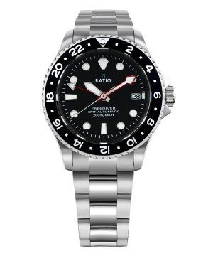 Ratio FreeDiver GMT Series Safir Rostfritt Stål Svart Urtavla Automatisk RTF051 200M Herrklocka