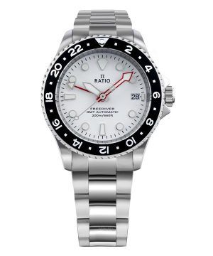 Ratio FreeDiver GMT Series Safir Rostfritt Stål Vit Urtavla Automatisk RTF057 200M Herrklocka