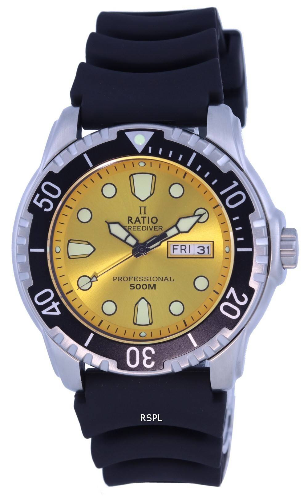 Ratio FreeDiver Yellow Dial PU-rem Quartz 48HA90-02-YLW 500M herrklocka