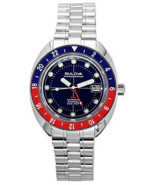 Bulova Oceanographer GMT rostfritt stål blå urtavla Automatisk dykare 96B405 200M herrklocka