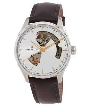 Hamilton Jazzmaster Läderrem Silver Öppen Hjärta Urtavla Automatisk H32675551 Herrklocka