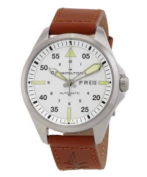 Hamilton Khaki Aviation Pilot Läderrem Silver Urtavla Automatisk H64635550 100M herrklocka