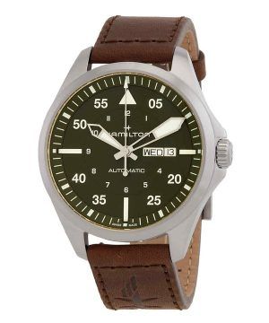 Hamilton Khaki Aviation Pilot Läderrem Grön Urtavla Automatisk H64635560 100M Herrklocka