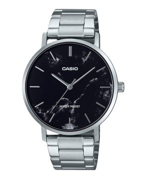 Casio standard analog rostfritt stål marmorinspirerad svart urtavla Quartz MTP-VT01DM-1A herrklocka