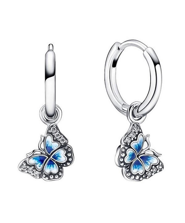 Pandora Blue Butterfly Hoop Örhängen Sterling Silver 290778C01 För kvinnor