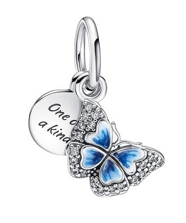 Pandora Blue Butterfly And Quote Double Dingle Charm 790757C01 för kvinnor