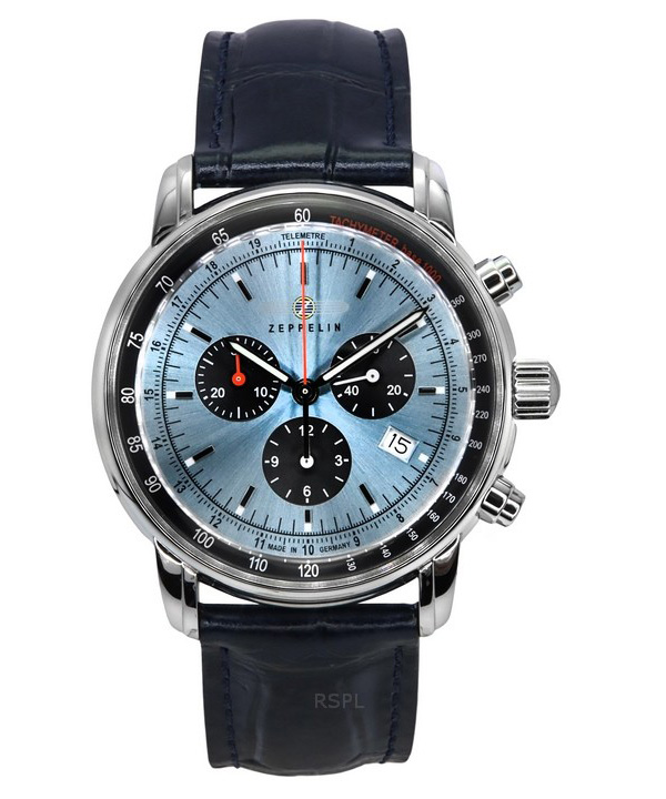 Zeppelin LZ 14 Marine Chronograph Läderrem Ice Blue Dial Quartz 88862 Herrklocka