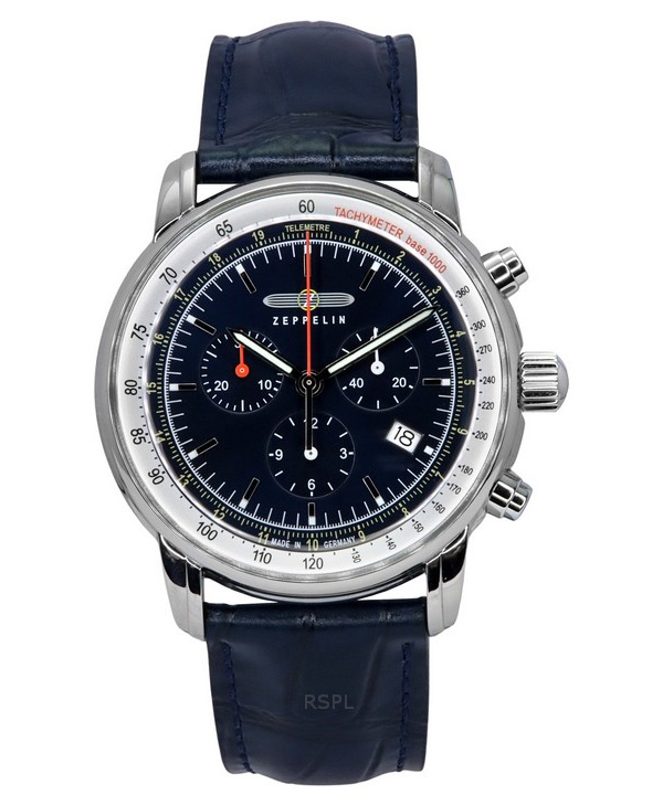 Zeppelin LZ 14 Marine Chronograph Läderrem Blue Dial Quartz 88883 Herrklocka