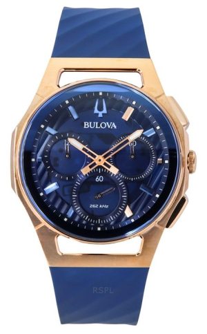 Bulova Marc Anthony CURV Chronograph gummiband Blue Dial Quartz 97A185 Herrklocka