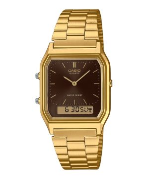 Casio Vintage Analog Digital Gold Tone Rostfritt stål Brun Urtavla Quartz AQ-230GA-5A unisexklocka