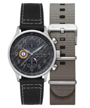 AVI-8 Hawker Hurricane Classic Chronograph Kolfiber Svart Urtavla Quartz AV-4011-0W Herrklocka med extra rem