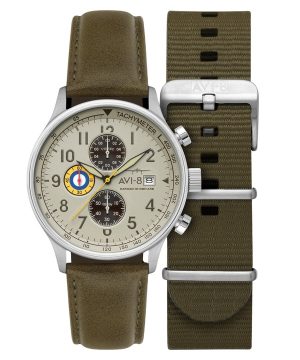 AVI-8 Hawker Hurricane Classic Chronograph Khaki Dial Quartz AV-4011-1B Herrklocka med extra rem