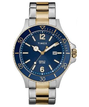 Renoverad Timex Harbourside Blue Dial Two Tone Stainless Steel Quartz TWG019600 Herrklocka