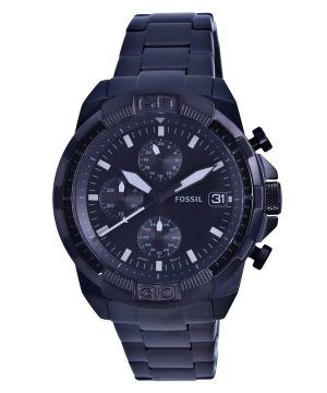 Renoverad Fossil Bronson Chronograph rostfritt stål Black Dial Quartz FS5853 Herrklocka