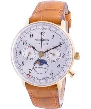 Renoverad Zeppelin Hindenburg LZ129 Moon Phase White Dial Quartz 70391 Damklocka