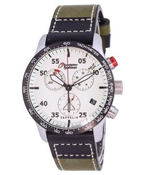 Renoverad Zeppelin Eurofighter Chronograph Läderrem Beige Urtavla Quartz 72985 100M Herrklocka