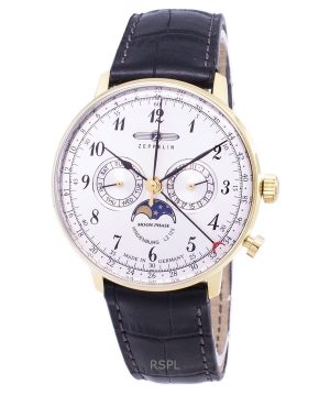 Renoverad Zeppelin LZ 129 Hindenburg Moon Phase Silver Dial Germany Made Quartz 70381 Herrklocka