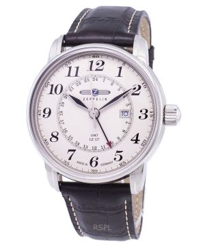 Renoverad Zeppelin LZ127 Graf GMT Läderrem Ivory Dial Germany Made Quartz 76425 Herrklocka