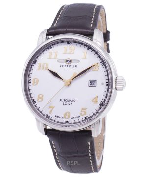 Renoverad Zeppelin LZ127 Graf läderrem White Dial Germany Made Automatic 76561 Herrklocka