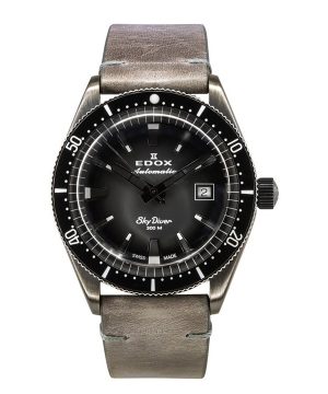 Edox Skydiver Limited Edition Läderrem Grå Urtavla Automatisk Dykare 80126 3VIN GDN 300M Herrklocka