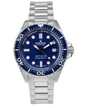 Edox Neptunian Grande Reserve Blue Dial Automatic Diver&#39,s 80801 3BUM BUIN 300M herrklocka